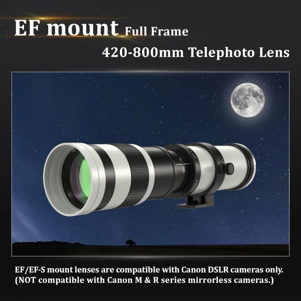 420-800mm Telephoto Lens for Canon - EF Lens for Canon DSLR, Manual Focus MF Zoom Lens for Canon EOS Rebel SL3 SL2 SL1 T8i T7i T7 T6 4000D 1500D 90D 80D 77D 70D 60D 7D 6D 5D 1D DSLR Cameras - Image 2
