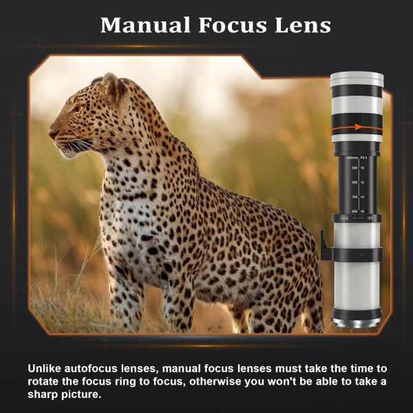 420-800mm Telephoto Lens for Canon - EF Lens for Canon DSLR, Manual Focus MF Zoom Lens for Canon EOS Rebel SL3 SL2 SL1 T8i T7i T7 T6 4000D 1500D 90D 80D 77D 70D 60D 7D 6D 5D 1D DSLR Cameras - Image 4
