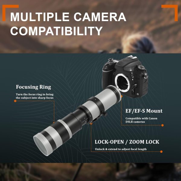 420-800mm Telephoto Lens for Canon - EF Lens for Canon DSLR, Manual Focus MF Zoom Lens for Canon EOS Rebel SL3 SL2 SL1 T8i T7i T7 T6 4000D 1500D 90D 80D 77D 70D 60D 7D 6D 5D 1D DSLR Cameras - Image 5