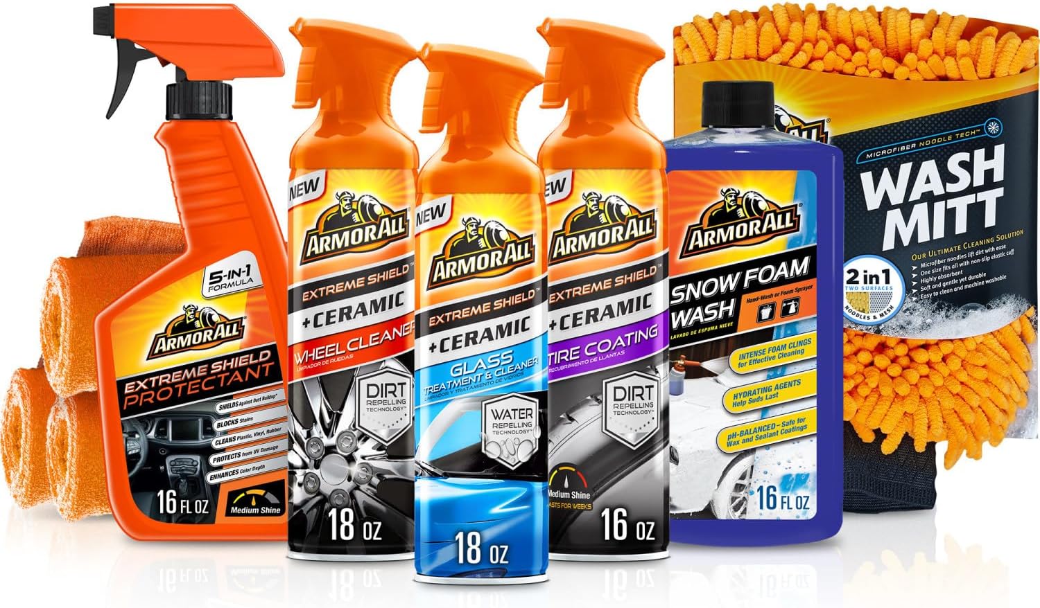Armor All Ultimate Car Detailing Kit, Includes Car Wash, Glass Cleaner, Tire Cleaner, Microfiber Accessories (9 Piece Kit)