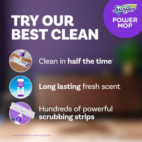 Swiffer Power Mop, Floor Cleaner for Mopping Tile, Vinyl, Laminate, Wood in Home, Bathroom, Kitchen, All Purpose Multi-Surface Cleaning Set Includes PowerMop, 2 Pads, 1 Fresh Solution, & 2 Batteries - Image 2