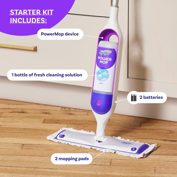 Swiffer Power Mop, Floor Cleaner for Mopping Tile, Vinyl, Laminate, Wood in Home, Bathroom, Kitchen, All Purpose Multi-Surface Cleaning Set Includes PowerMop, 2 Pads, 1 Fresh Solution, & 2 Batteries - Image 4