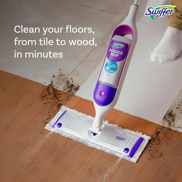 Swiffer Power Mop, Floor Cleaner for Mopping Tile, Vinyl, Laminate, Wood in Home, Bathroom, Kitchen, All Purpose Multi-Surface Cleaning Set Includes PowerMop, 2 Pads, 1 Fresh Solution, & 2 Batteries - Image 5