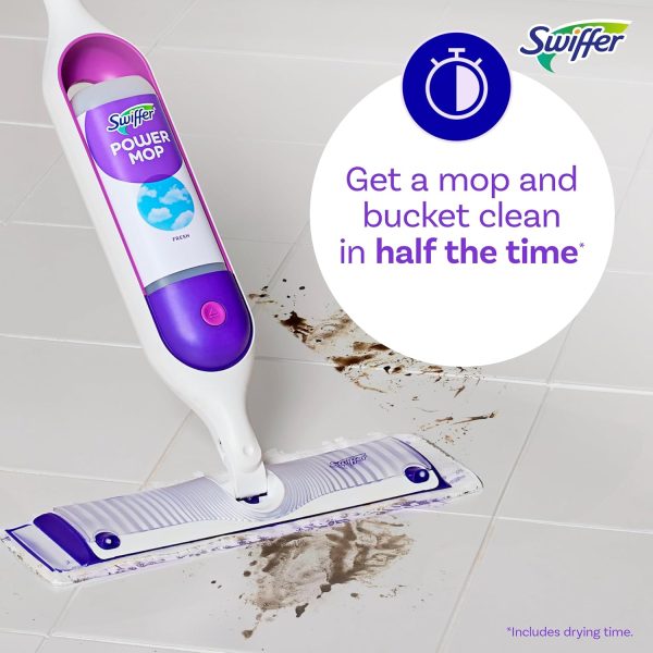 Swiffer Power Mop, Floor Cleaner for Mopping Tile, Vinyl, Laminate, Wood in Home, Bathroom, Kitchen, All Purpose Multi-Surface Cleaning Set Includes PowerMop, 2 Pads, 1 Fresh Solution, & 2 Batteries - Image 6