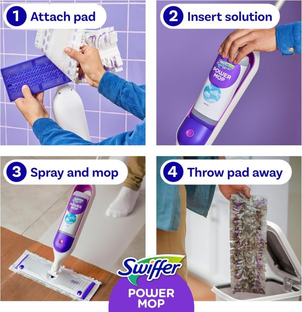 Swiffer Power Mop, Floor Cleaner for Mopping Tile, Vinyl, Laminate, Wood in Home, Bathroom, Kitchen, All Purpose Multi-Surface Cleaning Set Includes PowerMop, 2 Pads, 1 Fresh Solution, & 2 Batteries - Image 8