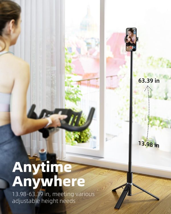 TODI 63" Phone Tripod, Tripod for iPhone & Portable Selfie Stick Tripod with Remote, Phone Tripod Stand for Video Recording, Travel Tripod for Cell Phone Tripod Compatible with iPhone 15/14/13/Android - Image 7